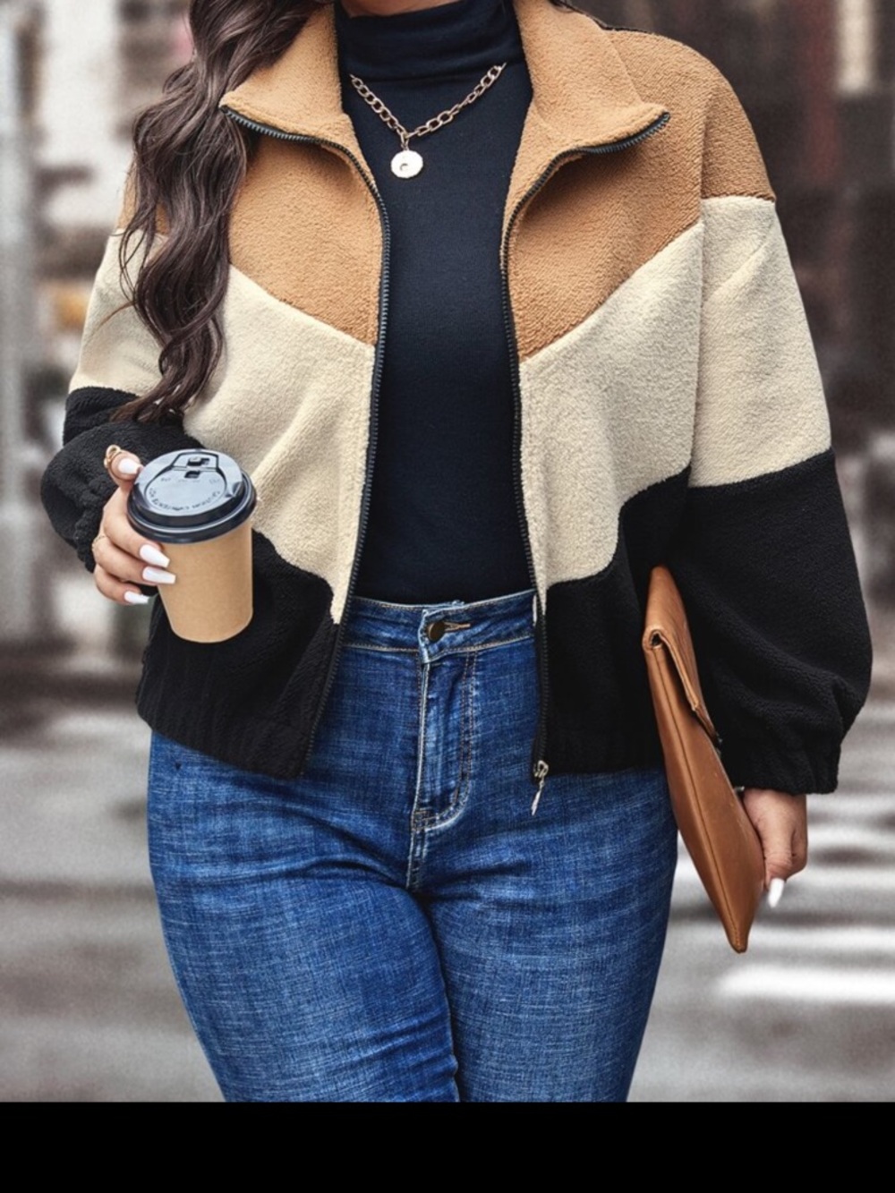 Colorblock Sherpa Zip Jacket